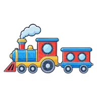 Trenino colorato con locomotiva a vapore e un vagone